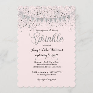 Invitation Bébé rose argent saupoudrer fille douche Invitatio