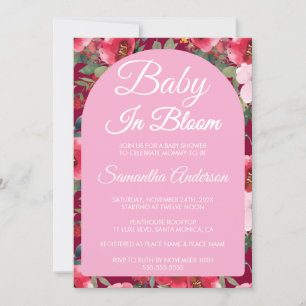 Invitation Bébé Rose Bourgogne dans le Baby shower en fleurs
