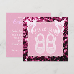 Invitation Bébé rose clair Fille douche rose étincelants Invi