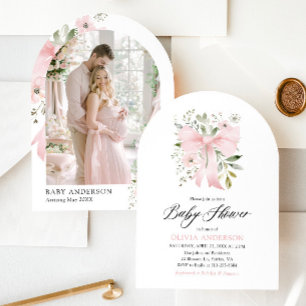 Invitation Bébé rose en fleur Baby shower floral fille