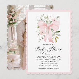 Invitation Bébé rose en fleur Baby shower floral fille