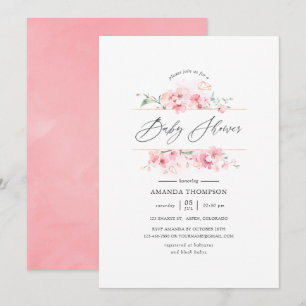 Invitation Bébé Rose Fleur de Cerisier Géométrique Shower