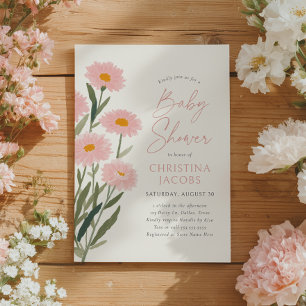 Invitation Bébé rose floral dans le Baby shower en fleur