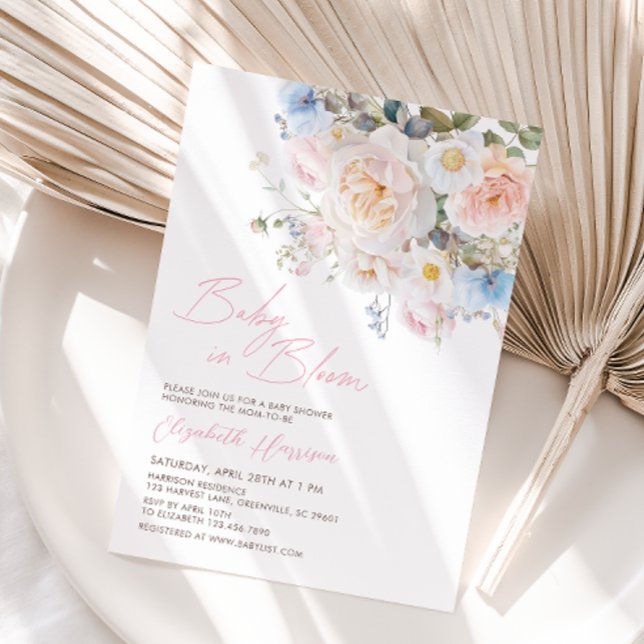 Invitation Bébé rose floral dans le Baby shower en fleur (Créateur téléchargé)