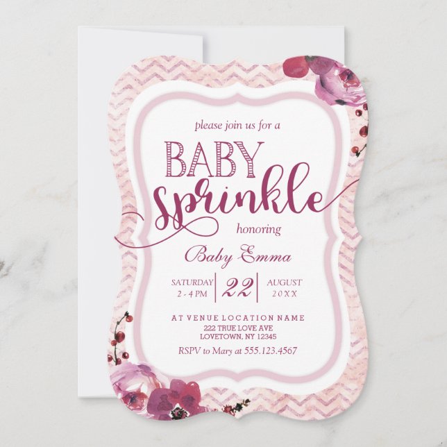 Invitation Bébé rose floral fille saupoudrer douche Invitatio (Devant)