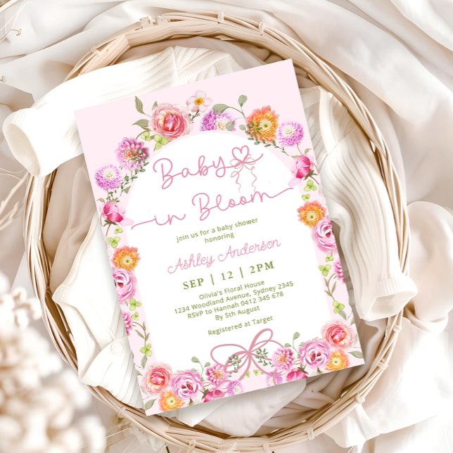 Invitation Bébé rose floral mignon en Fleur Douche fille (Créateur téléchargé)