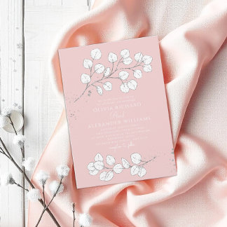 Invitation Bébé rose Frosty verdure Eucalyptus Mariage