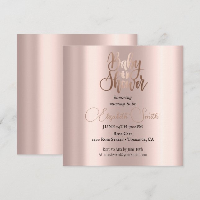 Invitation bébé rose gold (Devant / Derrière)