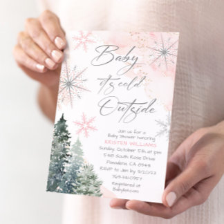 Invitation Bébé rose Il fait froid dehors Baby shower