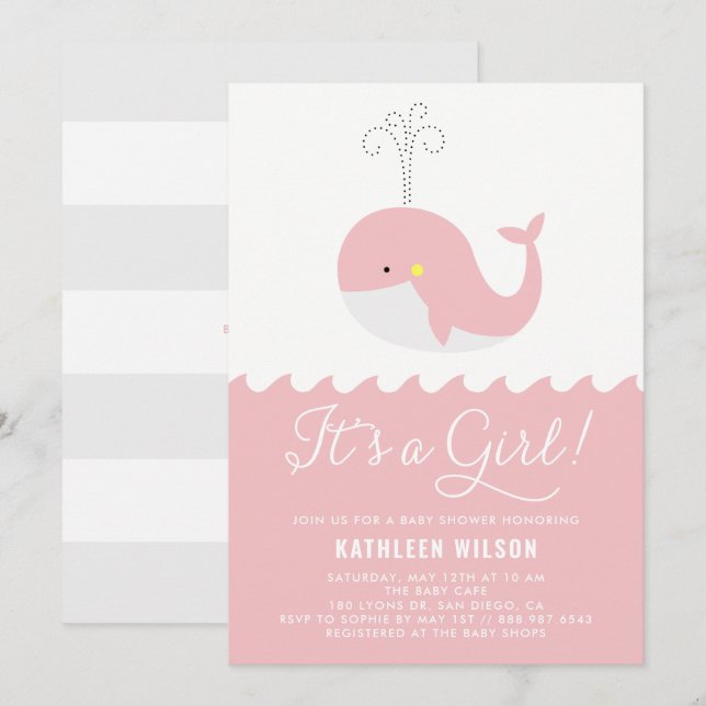 Invitation Bébé rose mignonne baleine C'est un Baby shower fi (Devant / Derrière)