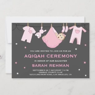 Invitation Bébé rose mignonne fille Aqiqah