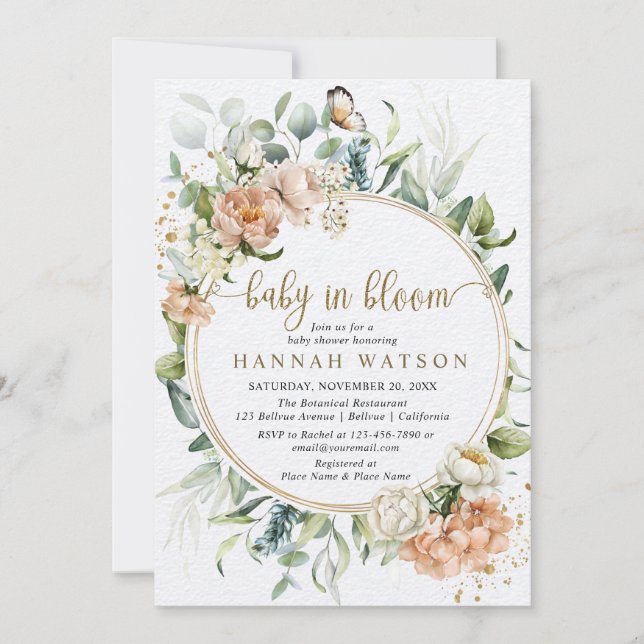 Invitation Bébé rose pâle dans le Baby shower fleuri (Devant)