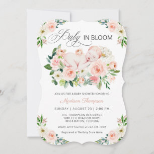Invitation Bébé rose pâle dans le Baby shower floral fleuri
