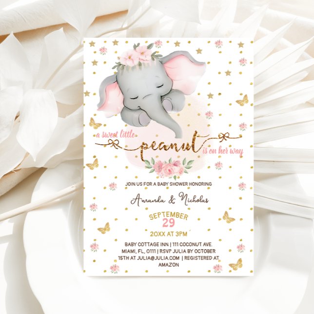 Invitation Bébé rose pâle Eléphant fille Douche (Créateur téléchargé)