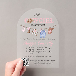 Invitation Bébé Rose Petite Cowgirl est en Route