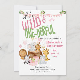 Invitation Bébé rose sauvage et magnifique Anniversaire anima