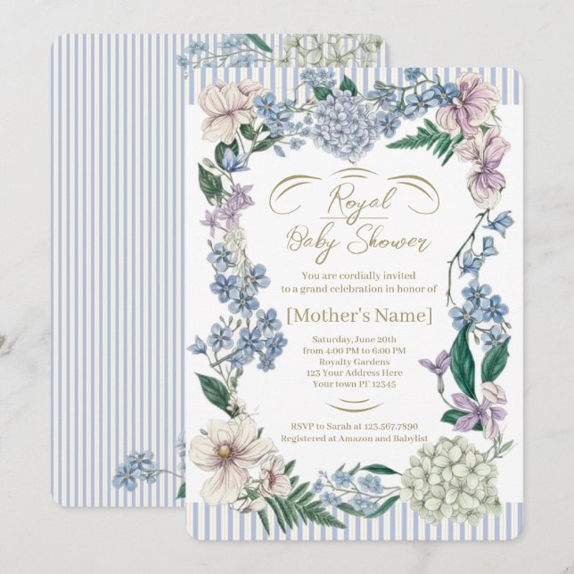 Invitation Bébé Royal : Célébration de Naissance (Devant / Derrière)