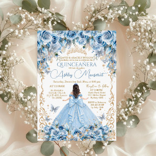 Invitation Bébé Royal Couronne d'Or Bleue Quinceañera