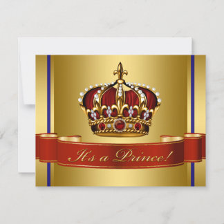 Invitation Bébé Royal Rouge Bleu et Or Prince Baby Shower
