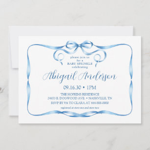 Invitation Bébé ruban aquarelle bleu Baby Sprinkle