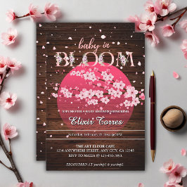 Invitation Bébé rustique en fleur Sakura cerise en fleurs