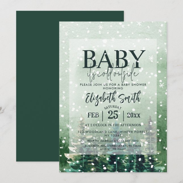 Invitation Bébé rustique Il fait froid dehors Baby shower (Devant / Derrière)