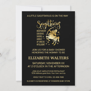 Invitation Bébé Sagittaire Or et Noir Shower Thème Zodiaque