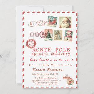 Invitation Bébé Santa aquarelle Hiver Fête prénatale future