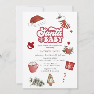 Invitation Bébé Santa Fête prénatale de Noël genre neutre