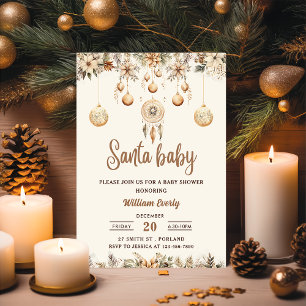 Invitation Bébé Santa Fleurs de Noël Baby Shower de Noël