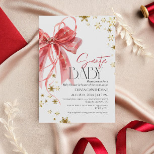 Invitation Bébé Santa Rouge Or Noël Baby Shower