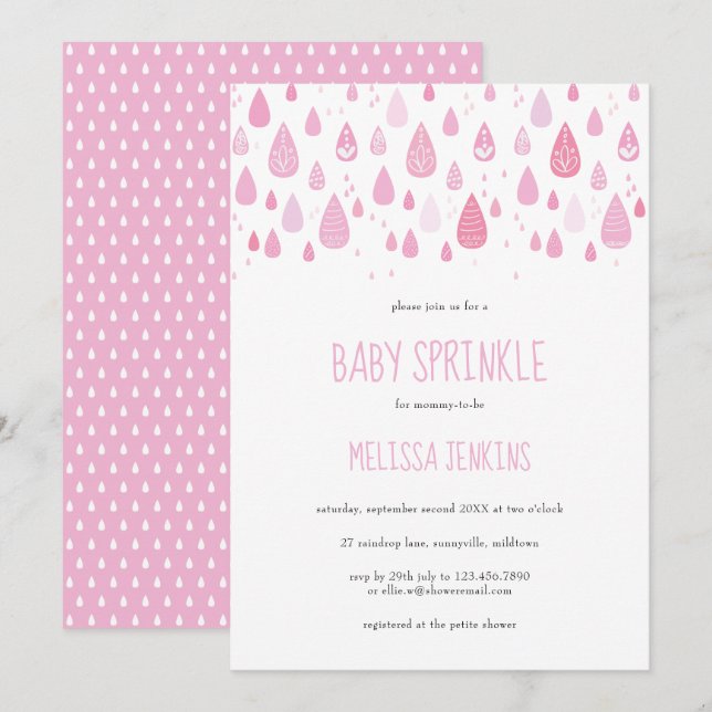 Invitation Bébé saupoudré de rose pâle / Douche (Devant / Derrière)