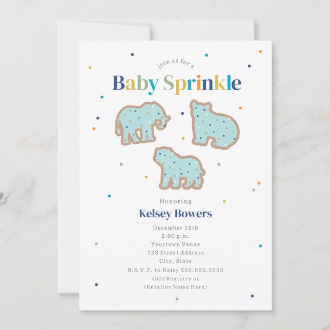Invitation Bébé Saupoudrer Animaux Cookies Baby shower garçon (Devant)