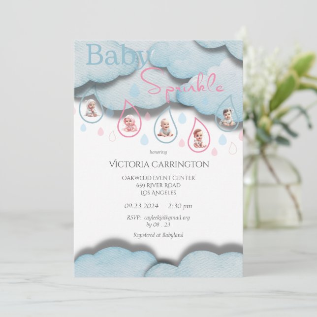 Invitation Bébé saupoudrer Baby shower bleu rose (Debout devant)