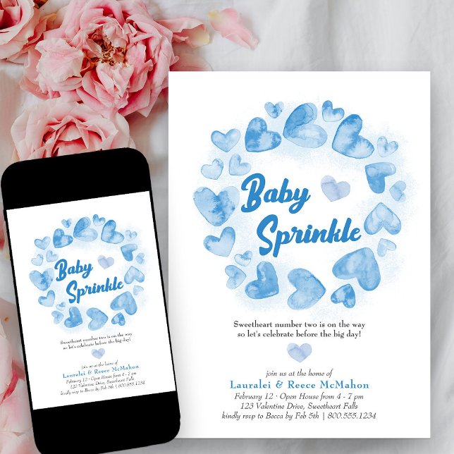 Invitation Bébé Saupoudrer Bleu Valentines Petit amour (Baby Sprinkle Blue Love Heart Baby Shower Invitation)