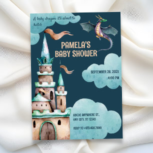 Invitation Bébé shower château du dragon vert