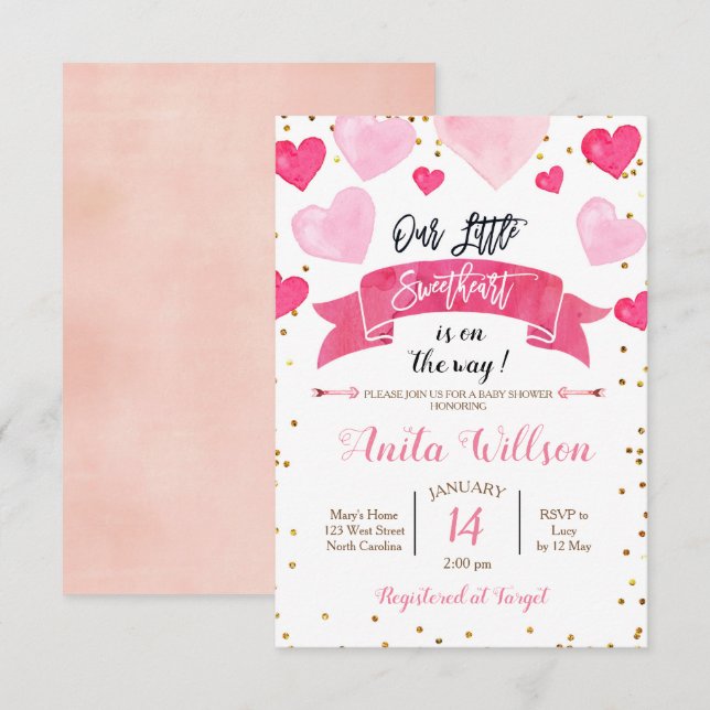 Invitation Bébé Shower de la Saint-Valentin Notre Petit Chou (Devant / Derrière)