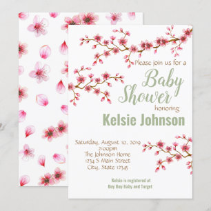 Invitation Bébé Shower Fleur de Cerisier