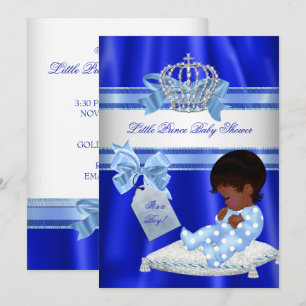Invitation Bébé Shower Garçon Bleu Royal Petit Prince Ethniqu