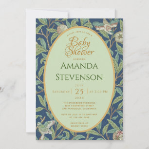 Invitation Bébé Shower Oiseaux Grenade Feuilles Vertes Morris