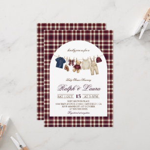 Invitation Bébé Shower Ours Bourgeoisie Burgundy