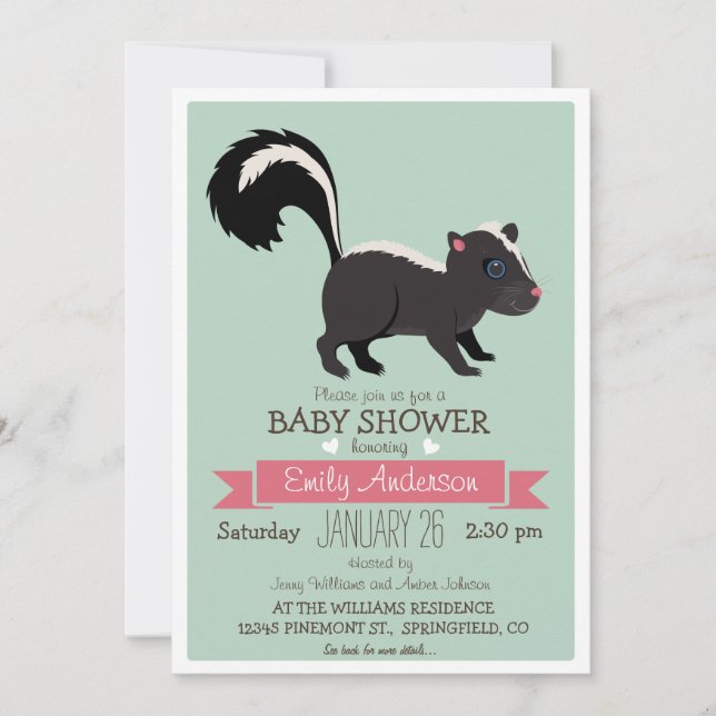 Invitation Bébé Skunk, Baby shower de bois ou arrosage (Devant)