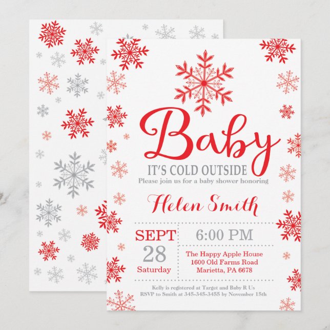 Invitation Bébé son Baby shower d'hiver froid (Devant / Derrière)