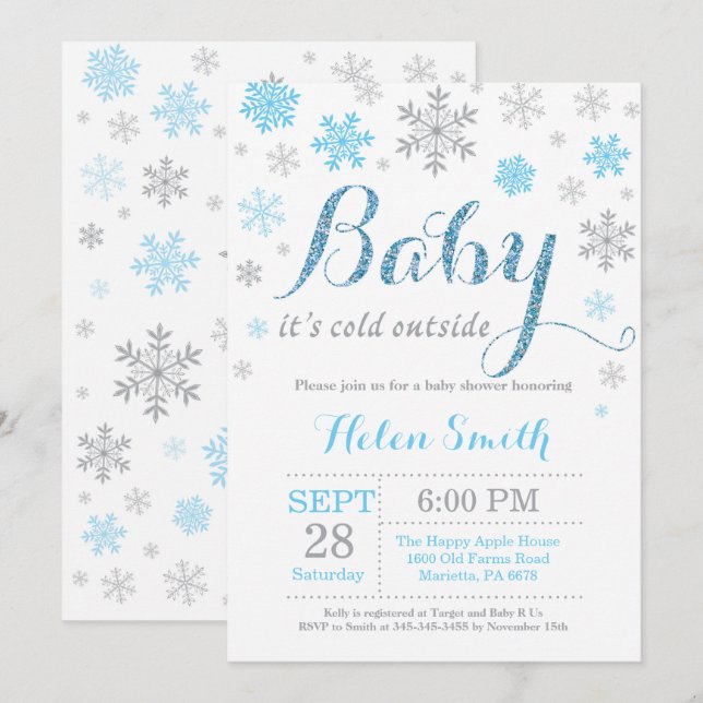 Invitation Bébé son Baby shower d'hiver froid (Devant / Derrière)