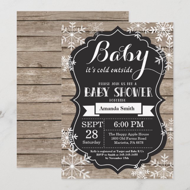 Invitation Bébé son Baby shower d'hiver froid (Devant / Derrière)