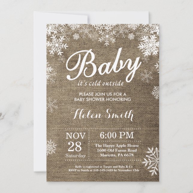 Invitation Bébé son Baby shower d'hiver froid à l'extérieur (Devant)