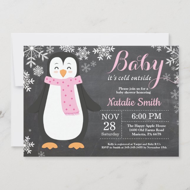 Invitation Bébé son baby shower extérieur froid de fille de (Devant)