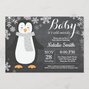 Invitation Bébé son baby shower extérieur froid de pingouin