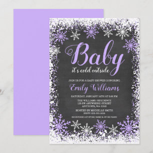 Invitation Bébé son baby shower pourpre de fille de neige