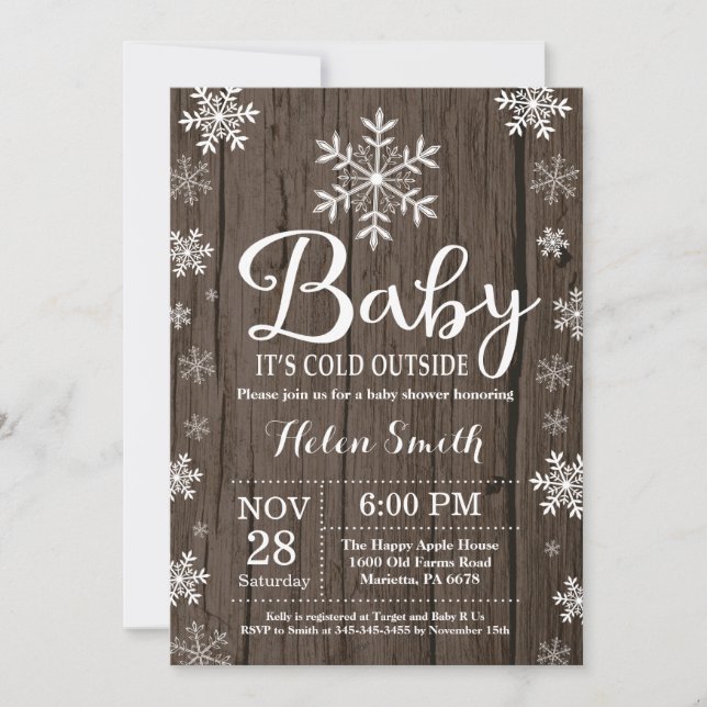 Invitation Bébé son baby shower rustique d'hiver d'extérieur (Devant)